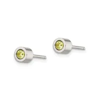Chisel Stainless Steel Polished Green Cz August Earrings