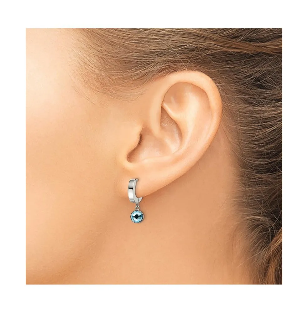 Chisel Stainless Steel Polished Blue Crystal Hinged Hoop Earring