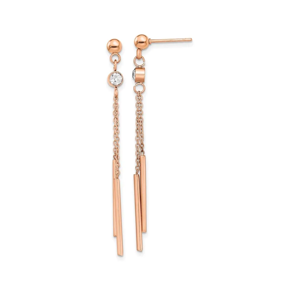 Chisel Stainless Steel Rose plated Crystal Bar Dangle Earrings