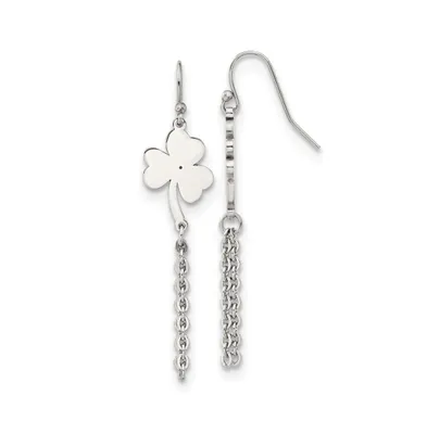 Chisel Stainless Steel Polished 4-Leaf Clover Dangle Earrings