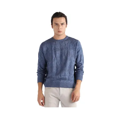 Campus Sutra Men's Blue Textured Knit Pullover Sweater