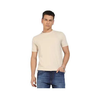 Campus Sutra Men's Beige Basic Regular Fit T-Shirt