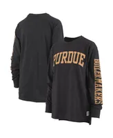 Women's Pressbox Heathered Black Purdue Boilermakers Two-Hit Canyon Long Sleeve T-shirt