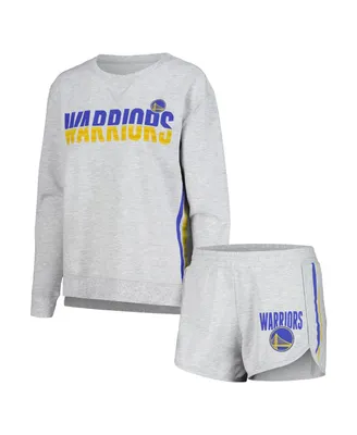 Women's Concepts Sport Gray Golden State Warriors Cedar Long Sleeve T-shirt and Shorts Sleep Set