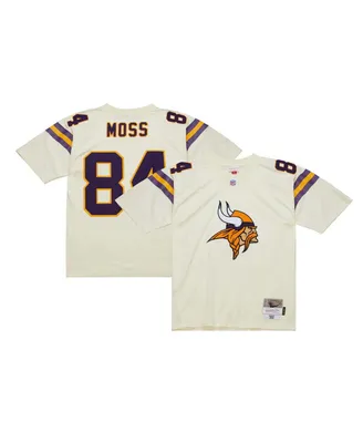 Men's Mitchell & Ness Randy Moss Cream Minnesota Vikings Chainstitch Legacy Jersey