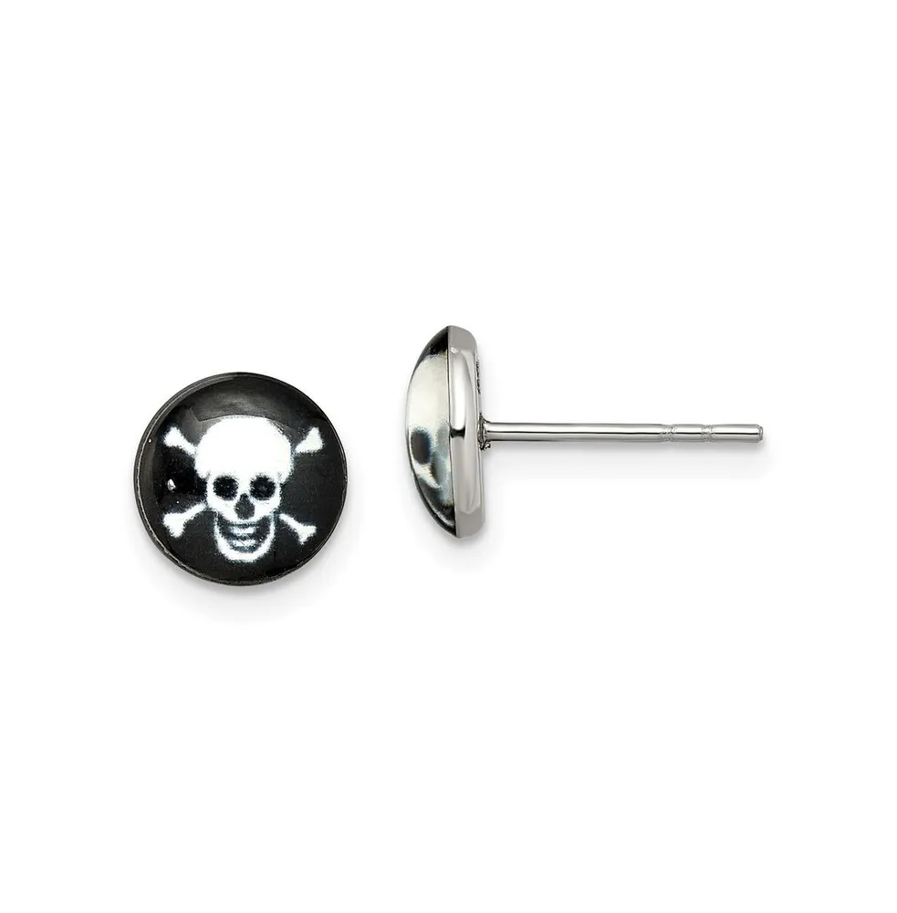 Chisel Stainless Steel Polished Skull Epoxy Earrings