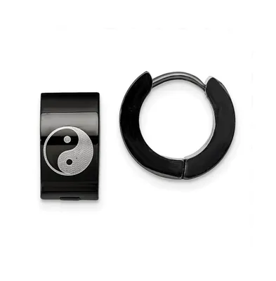 Chisel Stainless Steel Black plated Hinged Hoop Yin Yang Earrings