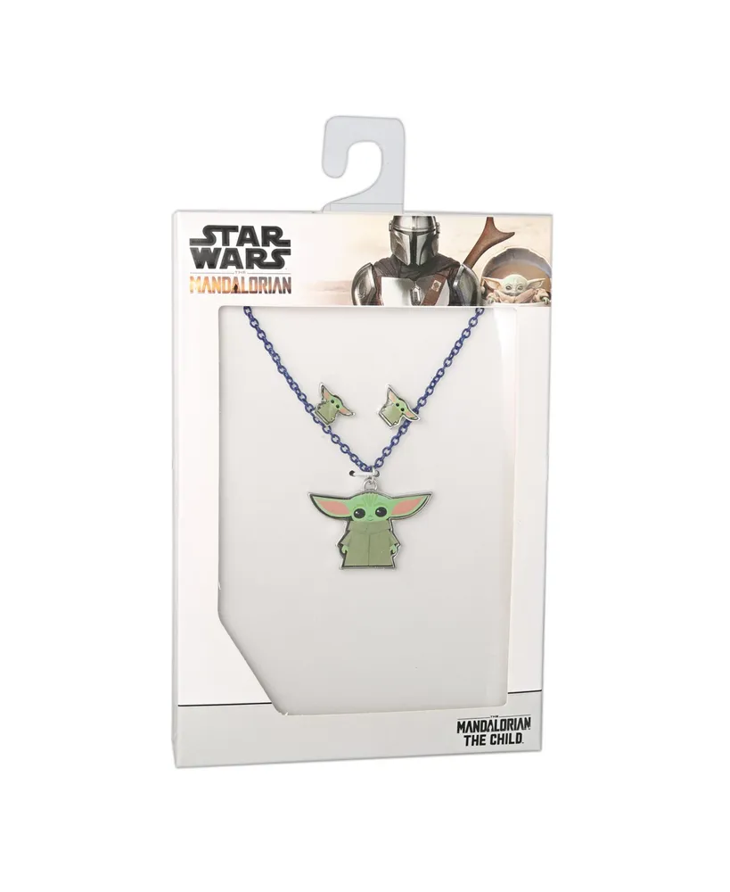 Disney Star Wars The Mandalorian Grogu Fashion Stud Earrings and Necklace Set, Officially Licensed