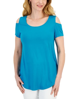 Jm Collection Petite Scoop-Neck Cold-Shoulder Top, Created for Macy's
