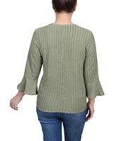 Ny Collection Petite 3/4 Bell Sleeve Textured Knit Top