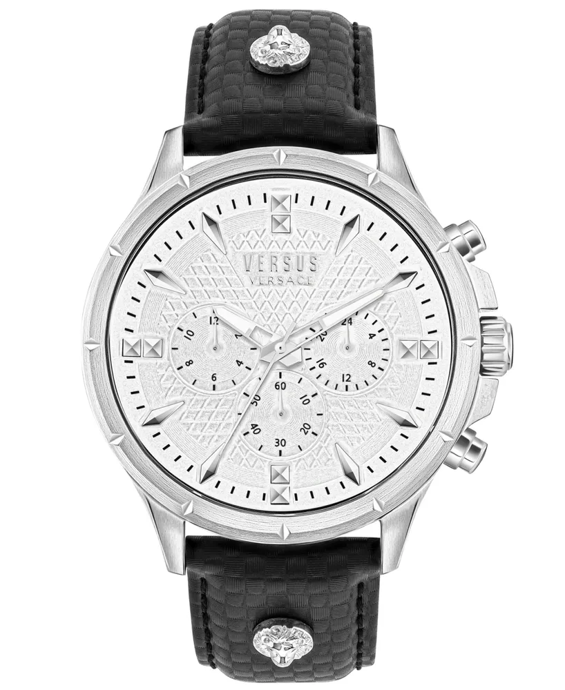 Versus Versace Men's Chrono Lion Modern Multifunction Black Leather Watch 45mm