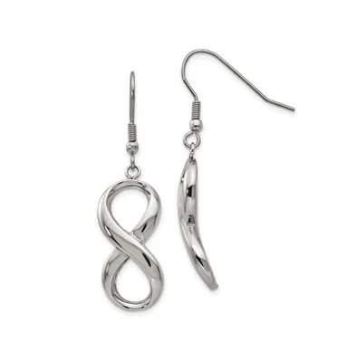 Chisel Stainless Steel Polished Infinity Dangle Shepherd Hook Earrings