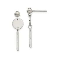 Chisel Stainless Steel Polished Disc with Bar Dangle Earrings