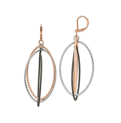 Chisel Stainless Steel Textured & Rose plated Dangle Earrings