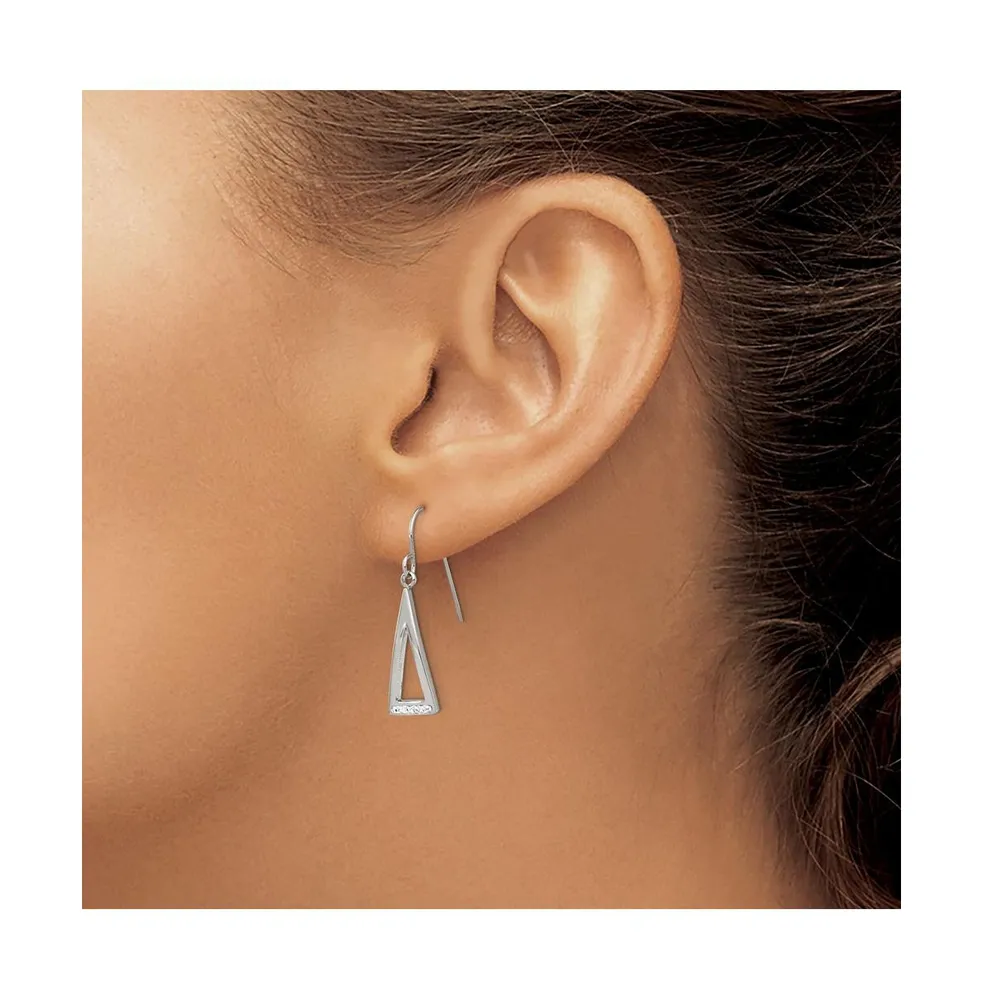 Chisel Stainless Steel Polished Crystal Dangle Shepherd Hook Earrings