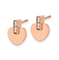 Chisel Stainless Steel Polished Rose Ip-plated Heart Cz Earrings