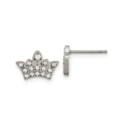 Chisel Stainless Steel Polished with Cz Crown Earrings