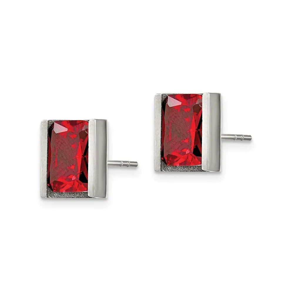 Chisel Stainless Steel Polished Red Cz Rectangle Earrings