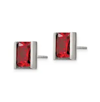 Chisel Stainless Steel Polished Red Cz Rectangle Earrings