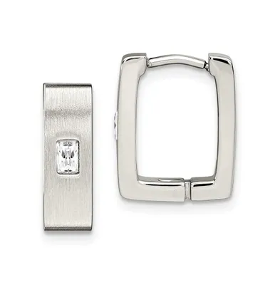 Chisel Stainless Steel Brushed Polished Cz Square Hinged Earrings