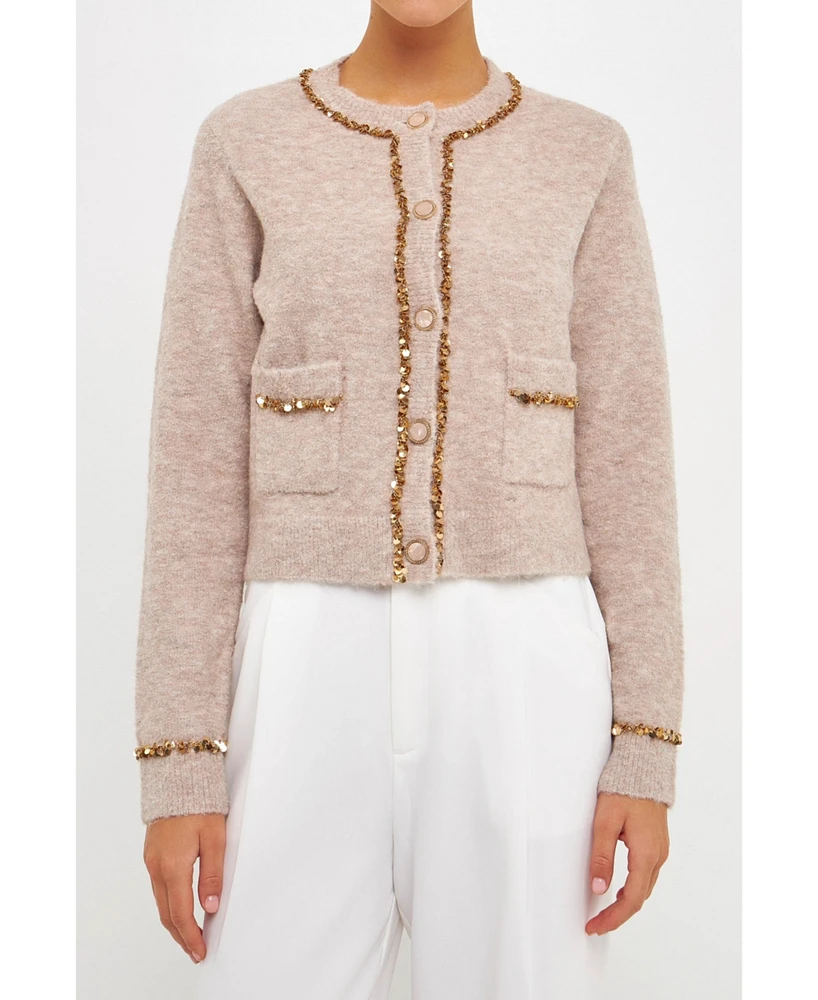 Women's Sequins Trim Cardigan