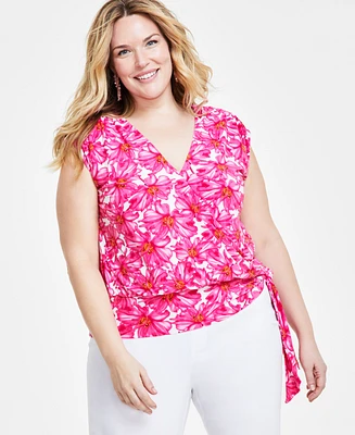 I.n.c. International Concepts Plus Floral-Print Side-Tie Top, Created for Macy's
