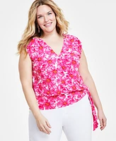 I.n.c. International Concepts Plus Floral-Print Side-Tie Top, Created for Macy's