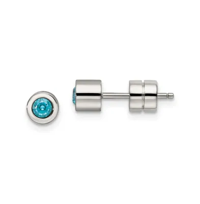 Chisel Stainless Steel Polished Blue Cz March Stud Earrings