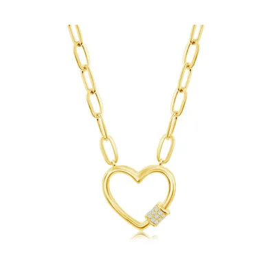 sterling silver Gold or Rose Plated over Cz Heart Carabineer Paperclip Necklace