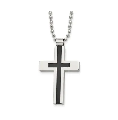 Chisel Brushed Black Ip-plated Center Cross Pendant Ball Chain