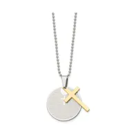 Chisel Brushed Yellow Ip-plated 2 Piece Lords Prayer Cross Ball Chain Necklace
