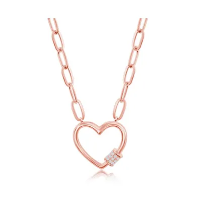 Sterling Silver Gold or Rose Gold Plated over sterling silver Cz Heart Carabineer Paperclip Necklace