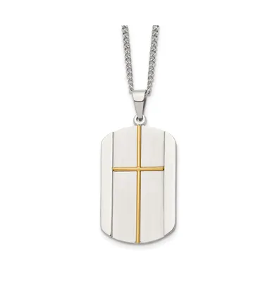 Chisel Brushed Yellow Ip-plated Cross Dog Tag Curb Chain Necklace