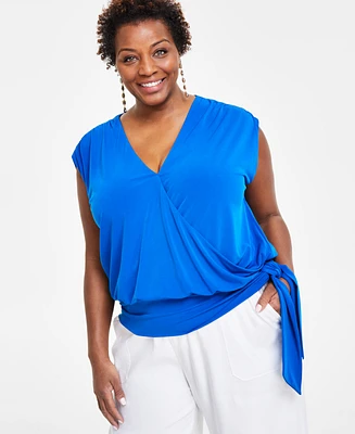 I.n.c. International Concepts Plus Side-Tie Surplice Top, Created for Macy's