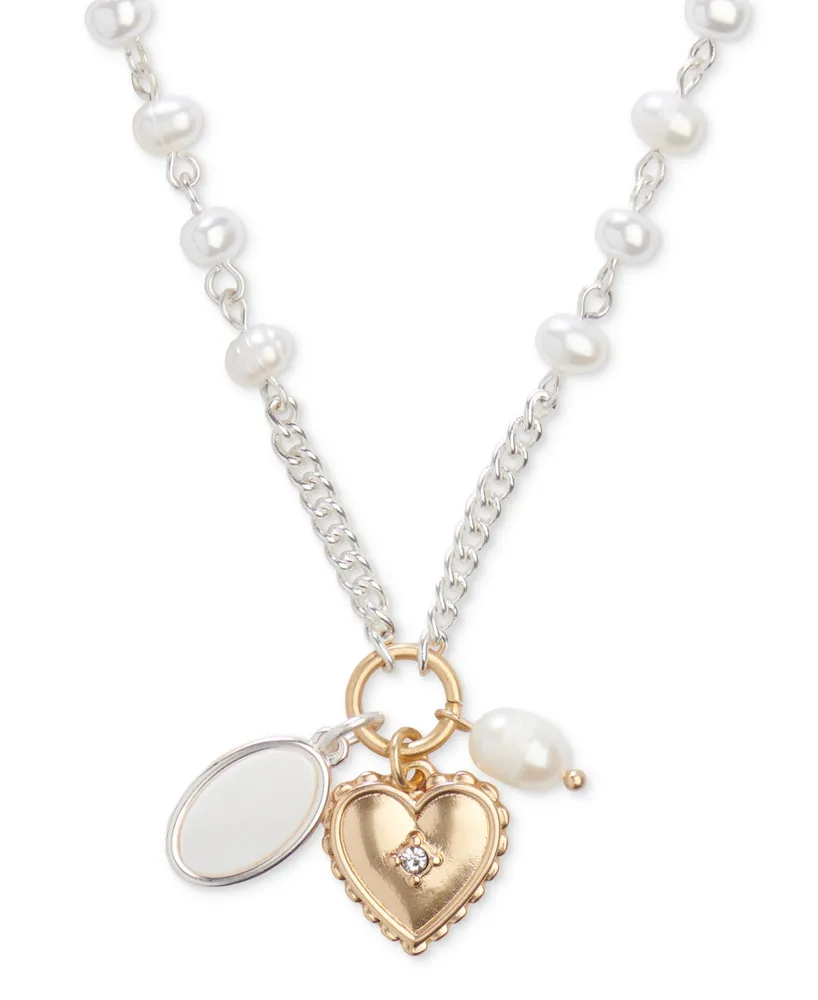 Lucky Brand Two-Tone Pave, Imitation & Freshwater Pearl Multi-Charm Pendant Necklace, 16" + 2" extender