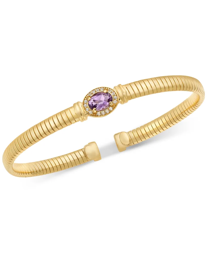 Amethyst (3/4 ct. t.w.) & White Topaz (1/6 ct. t.w.) Tubogas Bangle Bracelet in 14k Gold-Plated Sterling Silver