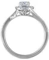 Diamond Halo Swirl Engagement Ring (3/4 ct. t.w.) in 14k White Gold