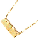 Opal & Diamond (1/20 ct. t.w.) Bar 15" Pendant Necklace in 10k Gold