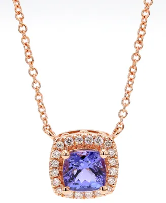 Tanzanite (1-1/4 ct. t.w.) & Cushion Diamond (1/6 ct. t.w.) Pendant Necklace in 14k Rose Gold, 18"