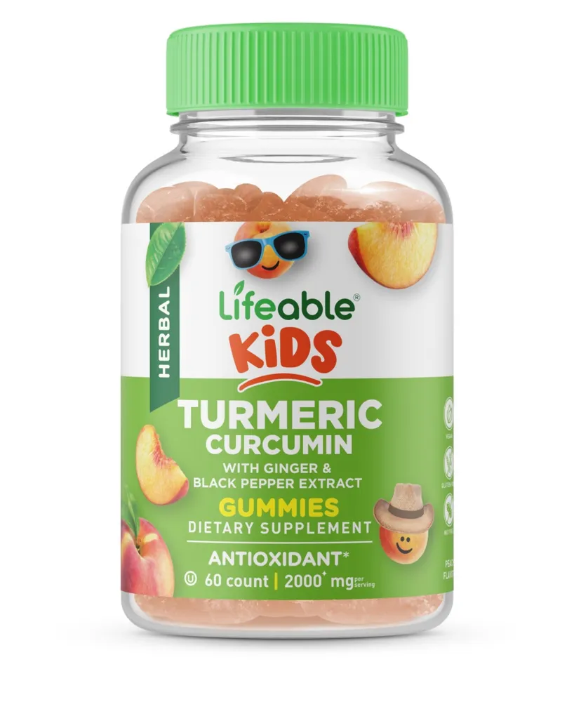 Lifeable Turmeric Curcumin and Ginger for Kids Gummies - Immune Support - Great Tasting Natural Flavor, Herbal Supplement Vitamins - 60 Gummies