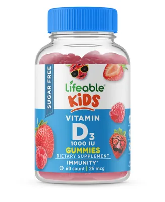 Lifeable Sugar Free Vitamin D for Kids 1,000 Iu Gummies - Bone Health And Immunity - Great Tasting Flavor, Dietary Supplement Vitamins - 60 Gummies