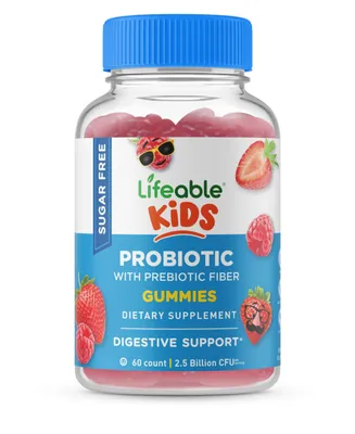 Lifeable Sugar Free Probiotics with Prebiotics Fiber for Kids - Digestive And Immune - Great Tasting Natural Flavor, Supplement Vitamins
