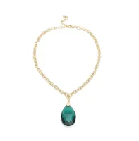 Sohi Women's Green Teardrop Chain Necklace