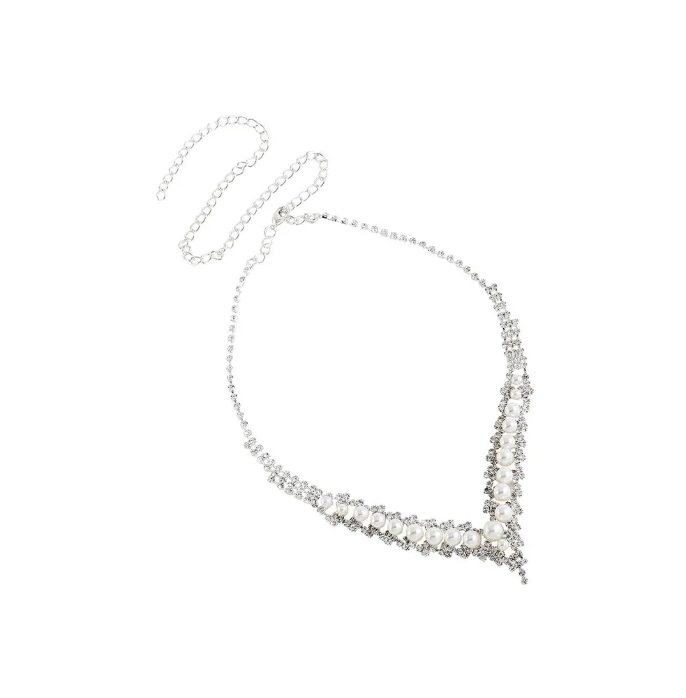 Sohi Women's Silver Embellished Pearl Necklace