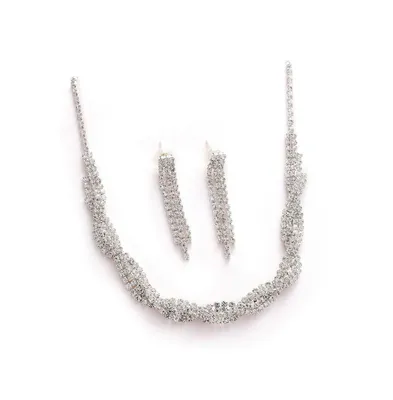 Sohi Women's Silver Embellished Twist Jewelry Set