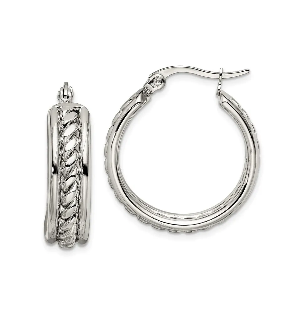 Chisel Stainless Steel Polished Twisted Middle Hoop Earrings