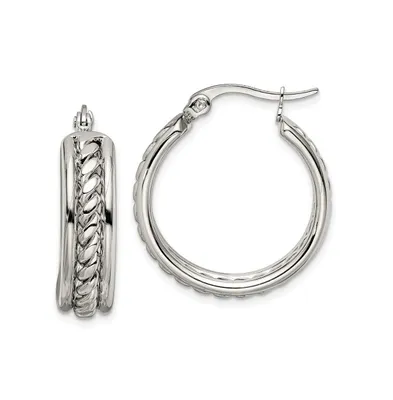 Chisel Stainless Steel Polished Twisted Middle Hoop Earrings