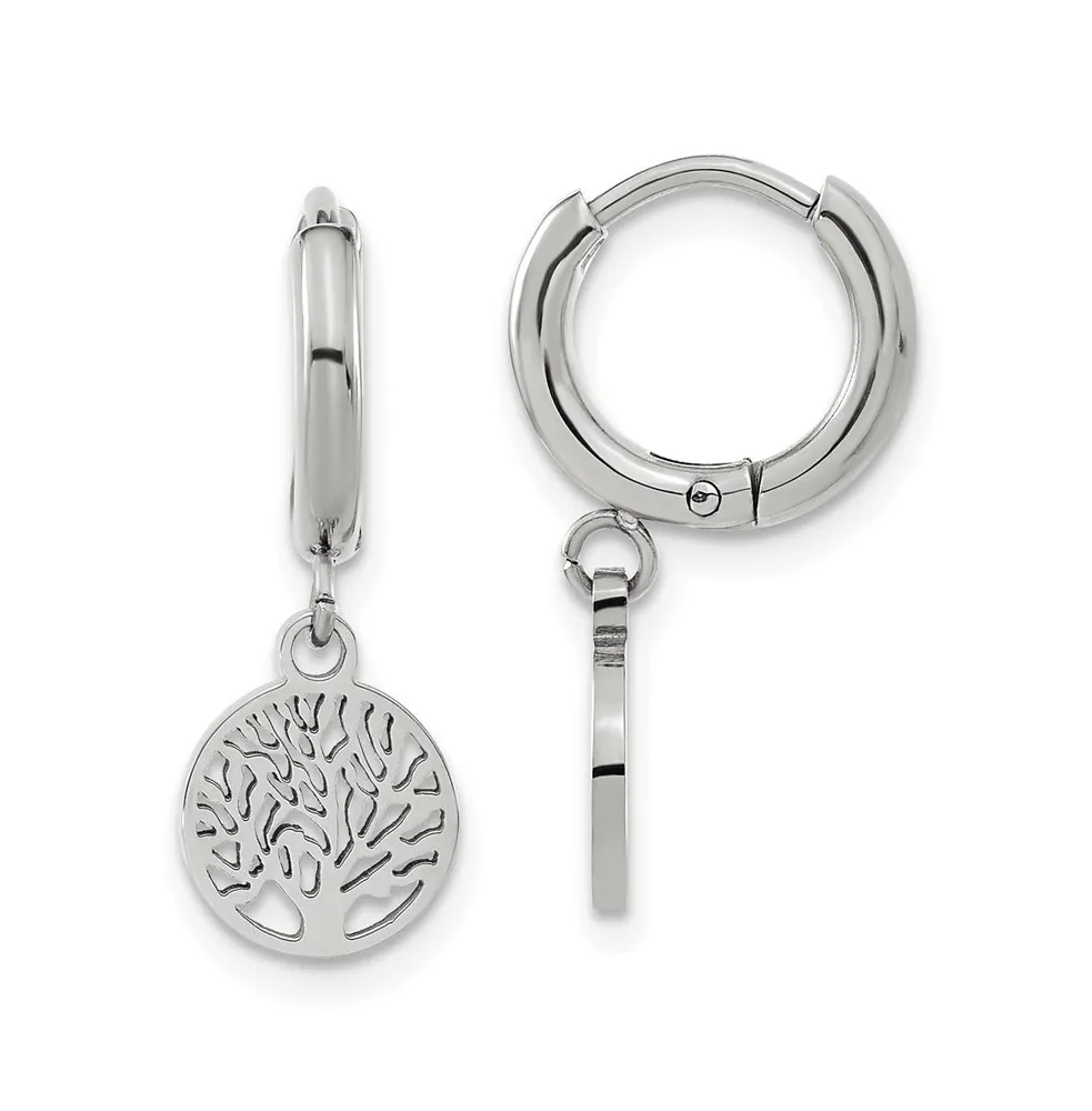 Chisel Stainless Steel Polished Tree Dangle Hoop Earring