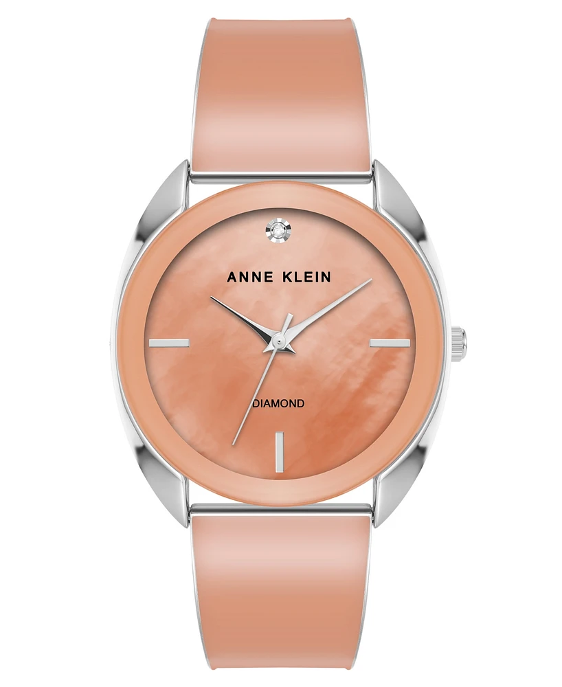 Anne Klein Women's Quartz Silver-Tone Alloy and Mauve Enamel Watch, 34mm