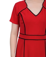 Ny Collection Women's Short Sleeve Piped Detail Dress